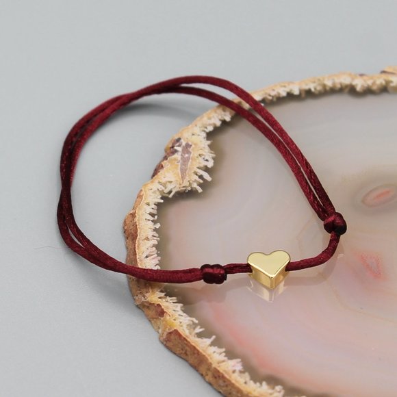 Jewelry - Heart burgundy gold string bracelet adjustable